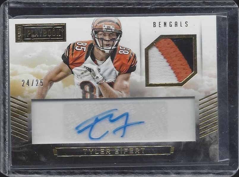 TYLER EIFERT 2015 PANINI PLAYBOOK GOLD 3 COLOR BENGALS PATCH AUTO #D 24/25