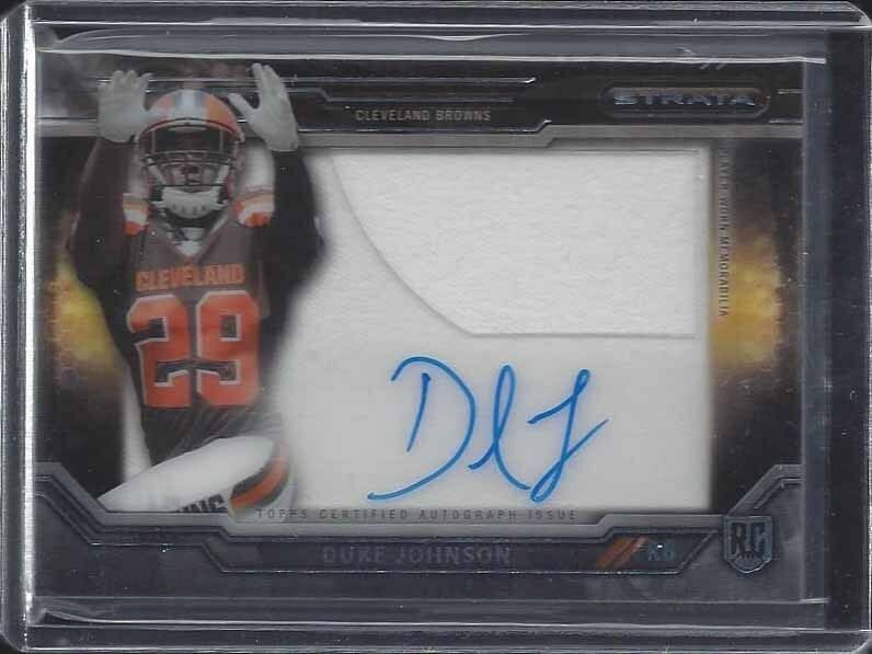 DUKE JOHNSON 2015 TOPPS STRATA CLEAR CUT JUMBO BROWNS JERSEY ON CARD AUTO RC