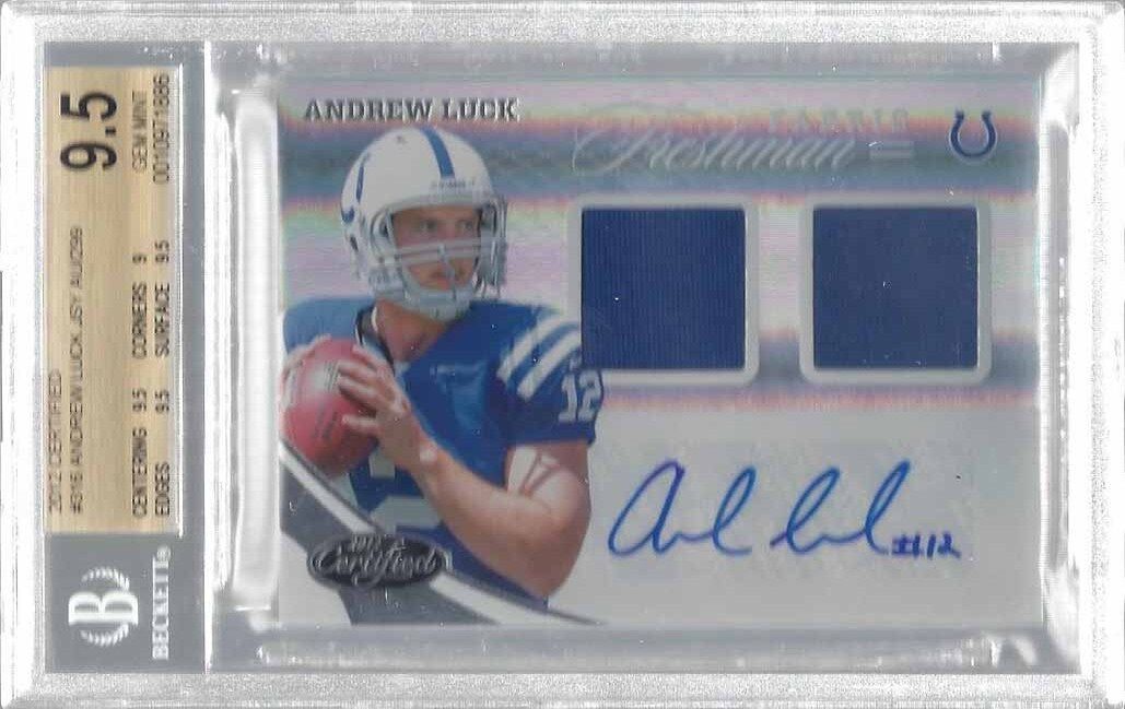 ANDREW LUCK 2012 CERTIFIED FRESHMAN FABRIC JERSEY AUTO RC /299 BGS 9.5 w/ 10 AU