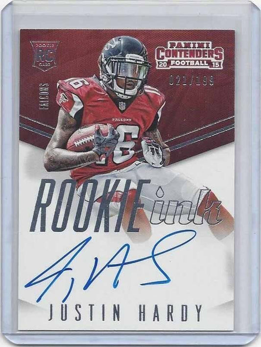 JUSTIN HARDY 2015 CONTENDERS ROOKIE INK SILVER FALCONS ON CARD AUTO RC #D /199
