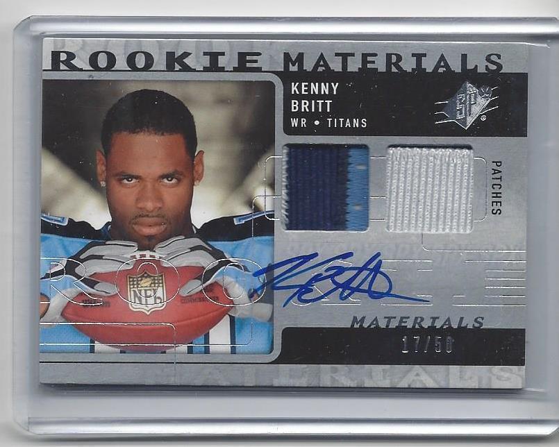 KENNY BRITT 2009 SPX ROOKIE MATERIALS DUAL 3 COLOR PATCH AUTO RC #D /50