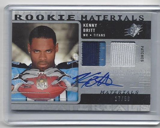 KENNY BRITT 2009 SPX ROOKIE MATERIALS DUAL 3 COLOR PATCH AUTO RC #D /50
