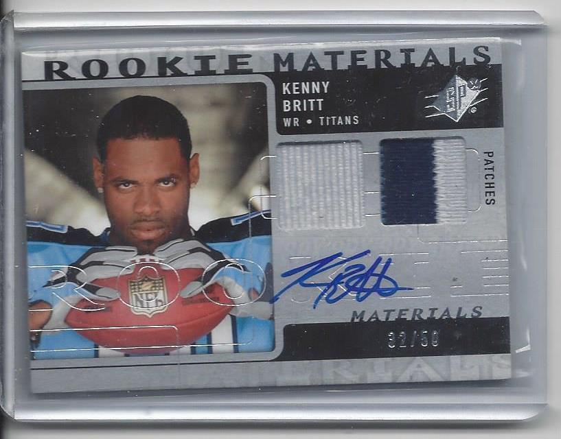 KENNY BRITT 2009 SPX ROOKIE MATERIALS DUAL 3 COLOR PATCH AUTO RC #D /50