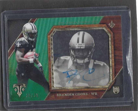 BRANDIN COOKS 2014 TRIPLE THREADS TRANSPARENCIES ON CARD GREEN AUTO RC #D 30/30