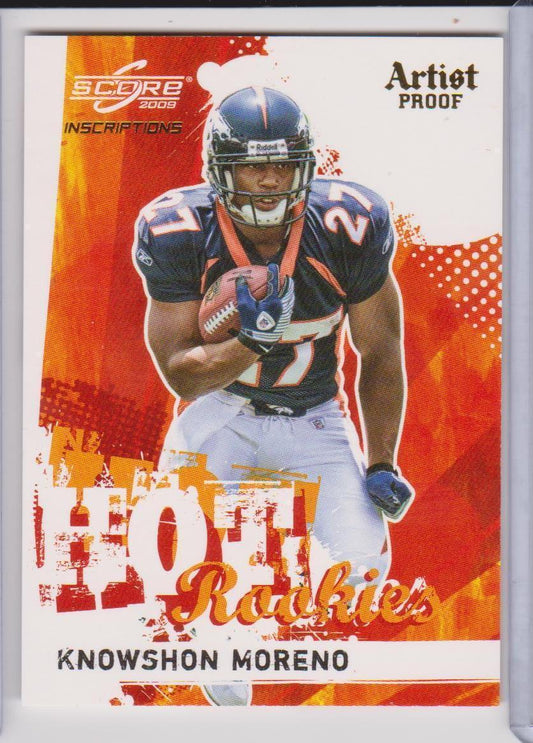 KNOWSHON MORENO 2009 SCORE INSCRIPTIONS HOT ROOKIES ARTIST PROOF RC #D 18/32