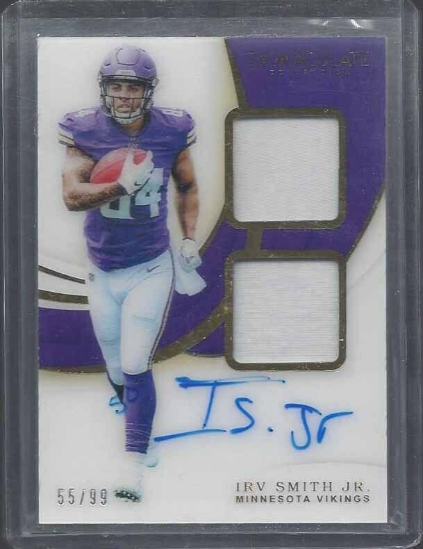 IRV SMITH JR 2019 IMMACULATE ACETATE DUAL PATCH ON CARD AUTO RC #D 55/99
