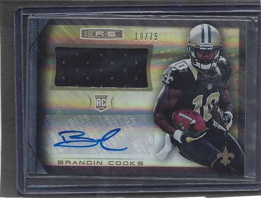 BRANDIN COOKS 2014 ROOKIES & STARS LONGEVITY SILVER ROOKIE JERSEY AUTO RC #D /75