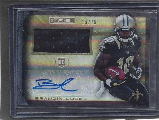 BRANDIN COOKS 2014 ROOKIES & STARS LONGEVITY SILVER ROOKIE JERSEY AUTO RC #D /75