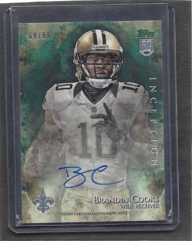 BRANDIN COOKS 2014 TOPPS INCEPTION GREEN ON CARD ROOKIE AUTO RC #D 69/99