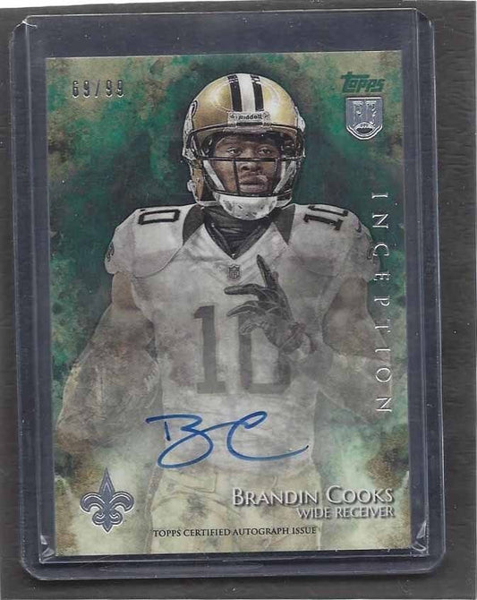 BRANDIN COOKS 2014 TOPPS INCEPTION GREEN ON CARD ROOKIE AUTO RC #D 69/99