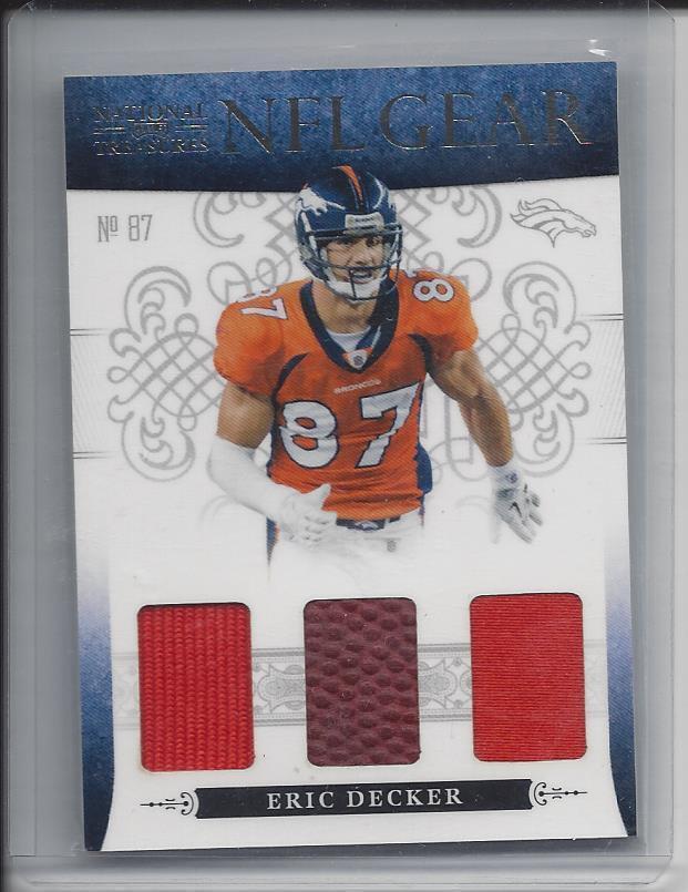 ERIC DECKER 2010 NATIONAL TREASURES NFL GEAR TRIPLE JERSEY BALL RC #D 24/25