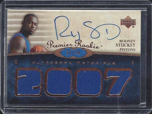 RODNEY STUCKEY 2007-08 UD PREMIER BRONZE QUAD JERSEY ON CARD AUTO RC #D /99