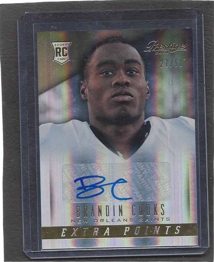 BRANDIN COOKS 2014 PRESTIGE EXTRA POINTS GOLD PATRIOTS ROOKIE AUTO RC #D 27/50