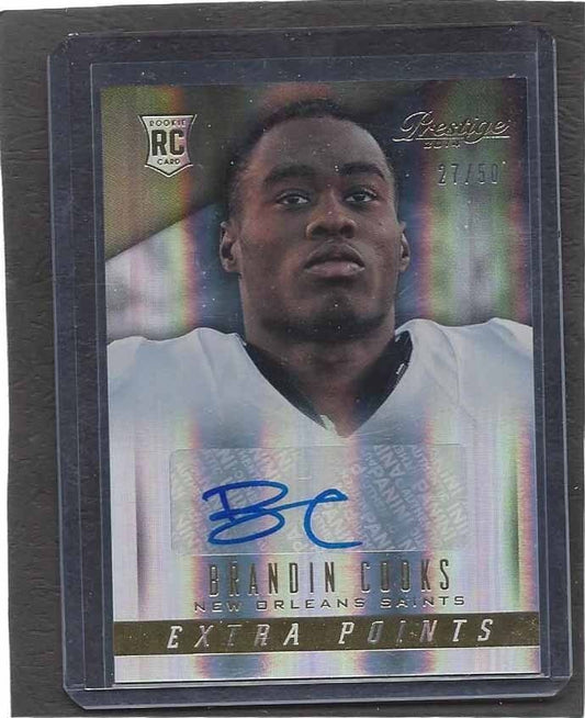 BRANDIN COOKS 2014 PRESTIGE EXTRA POINTS GOLD PATRIOTS ROOKIE AUTO RC #D 27/50
