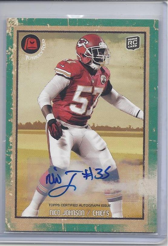 NICO JOHNSON 2013 TOPPS TURKEY RED CHIEFS GREEN SUPER RARE AUTO RC #D 10/10