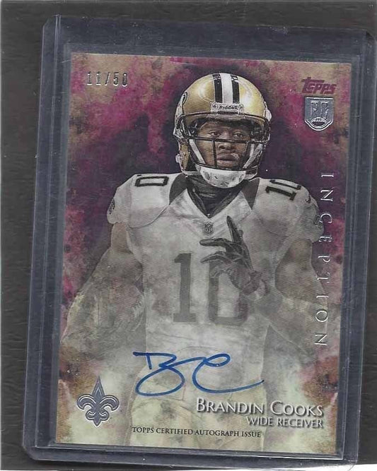BRANDIN COOKS 2014 TOPPS INCEPTION PINK ON CARD ROOKIE AUTO RC #D 11/50