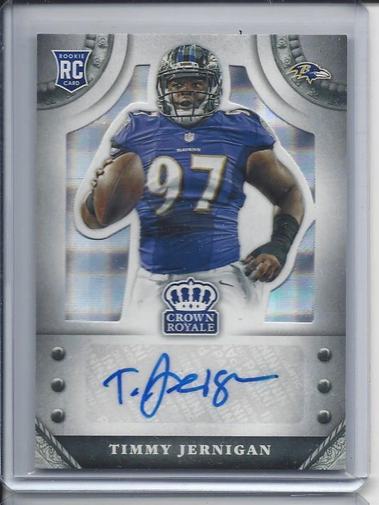 TIMMY JERNIGAN 2014 CROWN ROYALE SILVER PLAID RAVENS AUTO RC #D 7/75