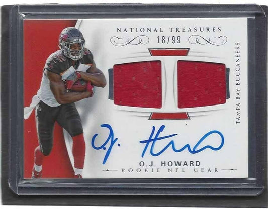 O.J HOWARD 2017 NATIONAL TREASURES DUAL JERSEY ON CARD AUTO RC #D /99