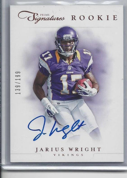 JARIUS WRIGHT 2012 PRIME SIGNATURES BRONZE VIKINGS ON CARD AUTO RC #D 139/199
