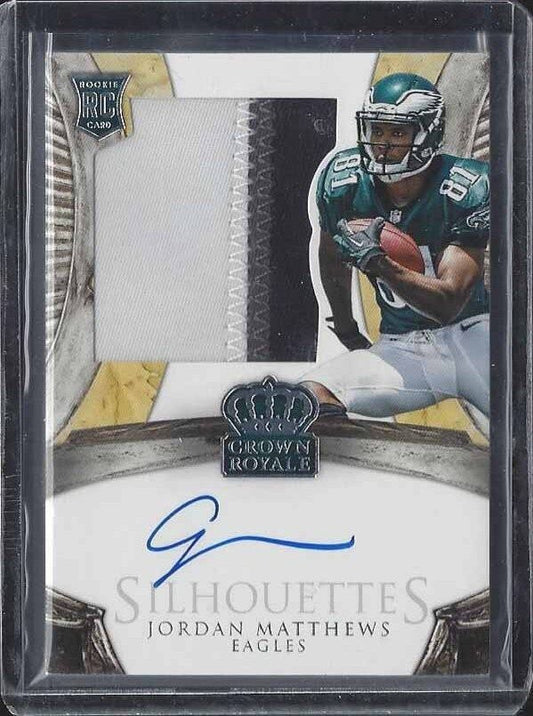 JORDAN MATTHEWS 2014 CROWN ROYALE SILHOUETTE GOLD 3 COLOR PATCH AUTO RC #D /49