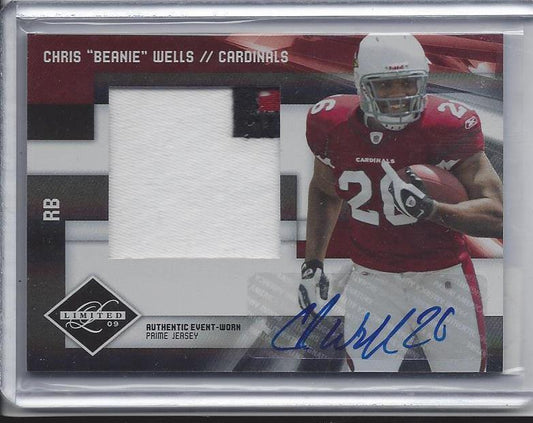 CHRIS BEANIE WELLS 2009 LIMITED JUMBO 3 COLOR PATCH AUTO RC #D 2/25