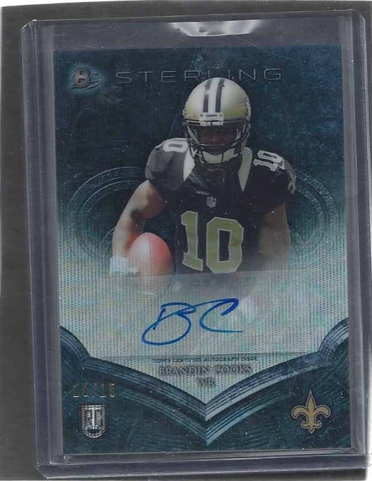 BRANDIN COOKS 2014 BOWMAN STERLING BLUE WAVE REFRACTOR ROOKIE AUTO RC #D 15/15