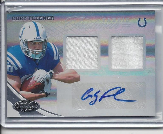 COBY FLEENER 2012 CERTIFIED FRESHMAN FABRIC ROOKIE DUAL JERSEY AUTO RC #D /499