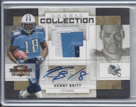 KENNY BRITT 2009 THREADS ROOKIE COLLECTION GOLD 3 COLOR PATCH AUTO RC #D 3/25