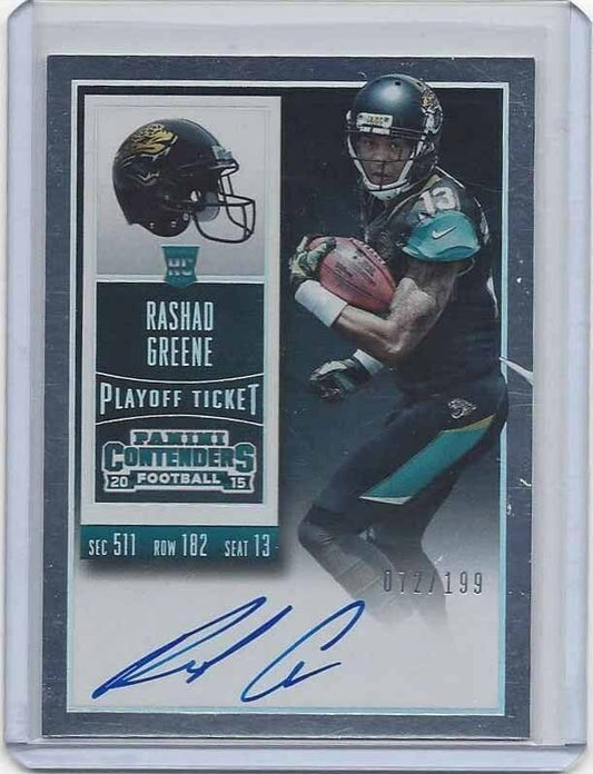 RASHAD GREENE 2014 CONTENDERS PLAYOFF TICKET FOIL ROOKIE JAGS AUTO RC #D /199