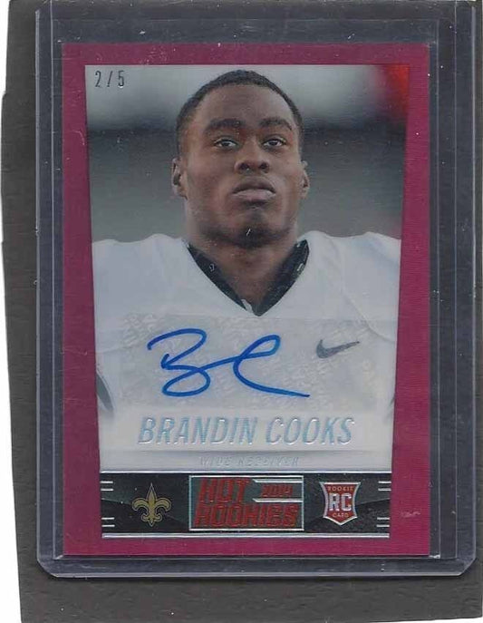 BRANDIN COOKS 2014 HOT ROOKIES RED CHROME PRIZM PATRIOTS ROOKIE AUTO RC #D 2/5