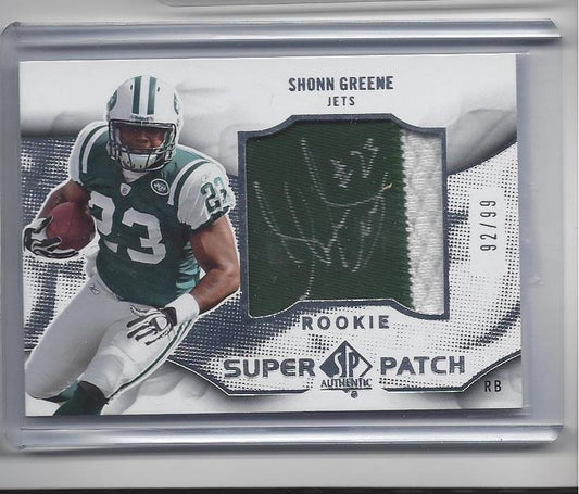 SHONN GREENE 2009 SP AUTHENTIC SUPER PATCH AUTO ON THE PATCH RC #D 92/99