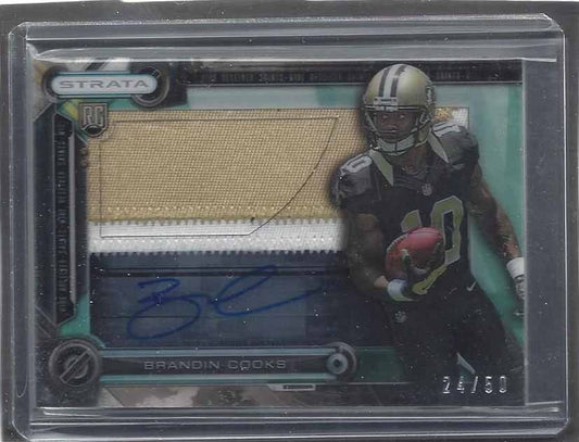 BRANDIN COOKS 2014 TOPPS STRATA CLEAR CUT GREEN JUMBO PATCH ON CARD AUTO RC /50
