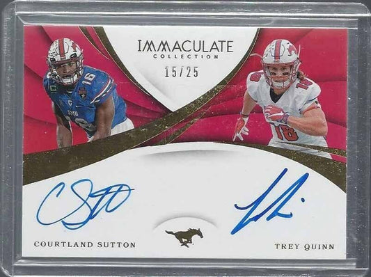 COURTLAND SUTTON TREY QUINN 2018 IMMACULATE SMU DUAL ON CARD AUTO RC #D 15/25