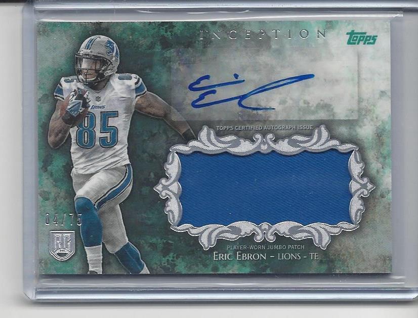 ERIC EBRON 2014 TOPPS INCEPTION GREEN LIONS RPA ROOKIE PATCH AUTO RC #D 4/75