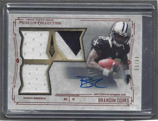 BRANDIN COOKS 2014 TOPPS MUSEUM BRONZE ROOKIE TRIPLE PATCH AUTO RC #D 44/50
