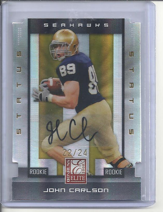 JOHN CARLSON 2008 DONRUSS ELITE GOLD STATUS DIE CUT NOTRE DAME AUTO RC #D 22/24
