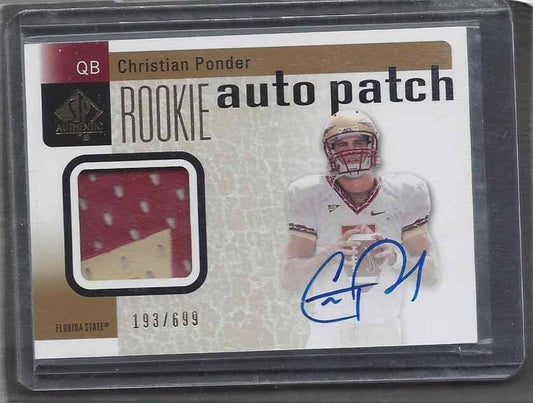 CHRISTIAN PONDER 2011 SP AUTHENTIC RPA FLORIDA STATE PATCH AUTO RC #D /699