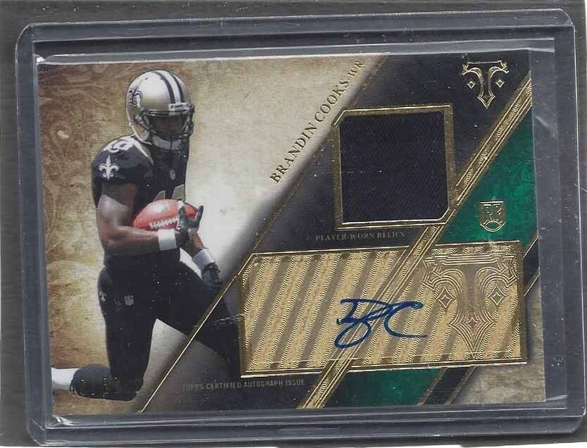 BRANDIN COOKS 2014 TOPPS TRIPLE THREADS GREEN ROOKIE JERSEY AUTO RC #D 46/50