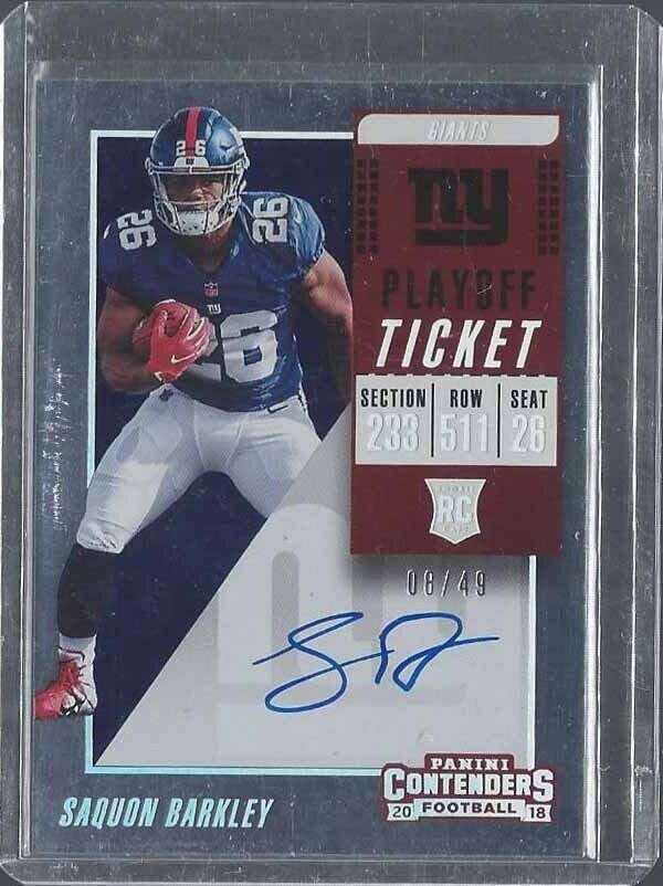 SAQUON BARKLEY 2018 CONTENDERS PLAYOFF TICKET ON CARD ROOKIE AUTO RC #D 8/49
