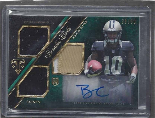 BRANDIN COOKS 2014 TOPPS TRIPLE THREADS GREEN TRI ROOKIE PATCH AUTO RC #D 37/50