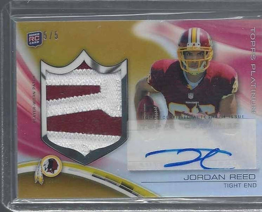 JORDAN REED 2013 TOPPS PLATINUM GOLD REFRACTOR RPA NAMEPLATE PATCH AUTO RC 5/5