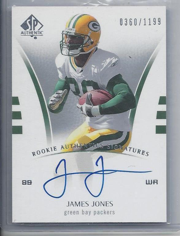 JAMES JONES 2007 SP AUTHENTIC PACKERS TRUE ROOKIE ON CARD AUTO RC #D /1199