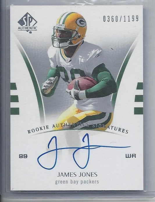 JAMES JONES 2007 SP AUTHENTIC PACKERS TRUE ROOKIE ON CARD AUTO RC #D /1199