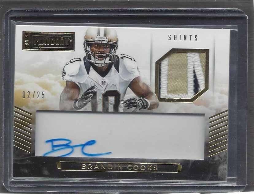 BRANDIN COOKS 2015 PANINI PLAYBOOK GOLD 3 COLOR NAMEPLATE PATCH AUTO #D 2/25