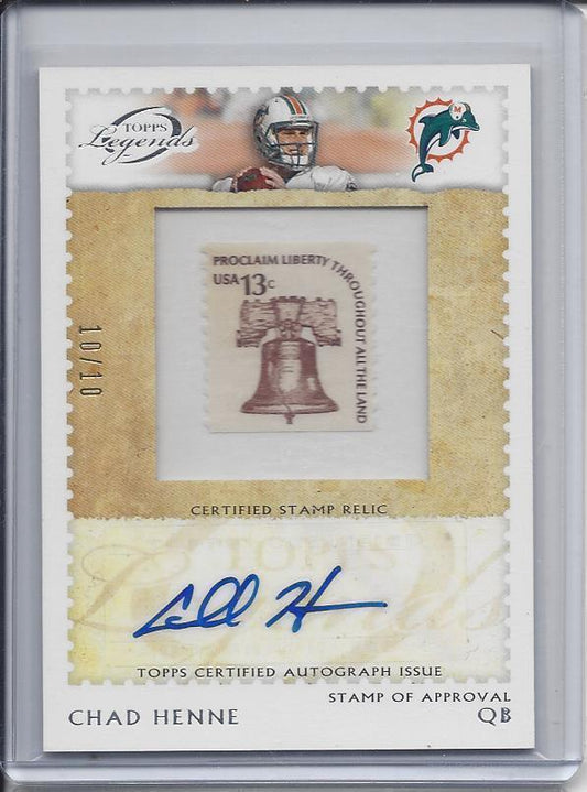 CHAD HENNE 2011 TOPPS LEGENDS STAMP OF APPROVAL AUTO #D 10/10