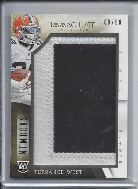TERRANCE WEST 2014 IMMACULATE JUMBO 2 COLOR BROWNS NUMBERS PATCH RC #D 9/50
