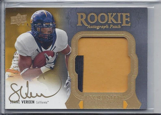 SHANE VEREEN 2011 UD EXQUISITE RPA 2 COLOR CAL BEARS PATCH AUTO RC #D 115/135