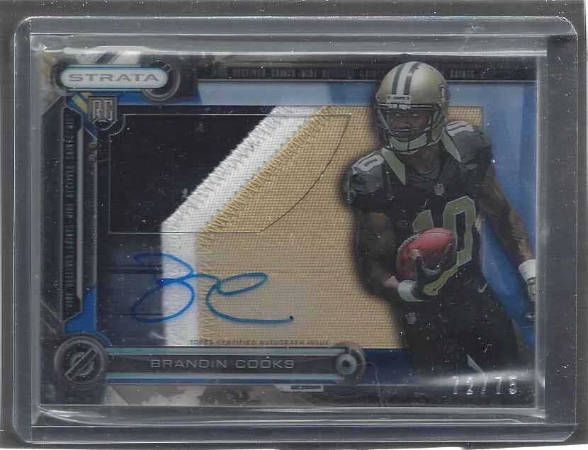 BRANDIN COOKS 2014 TOPPS STRATA CLEAR CUT BLUE JUMBO PATCH ON CARD AUTO RC /75