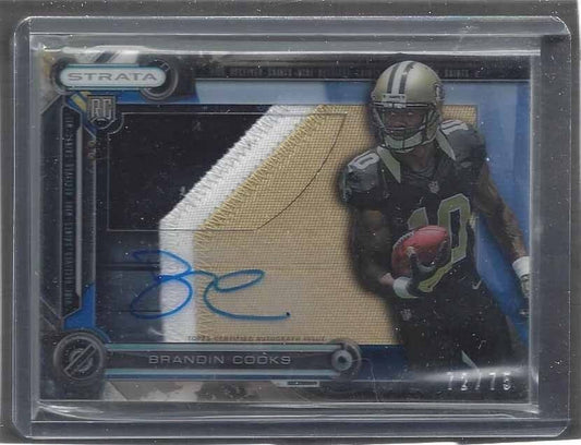 BRANDIN COOKS 2014 TOPPS STRATA CLEAR CUT BLUE JUMBO PATCH ON CARD AUTO RC /75