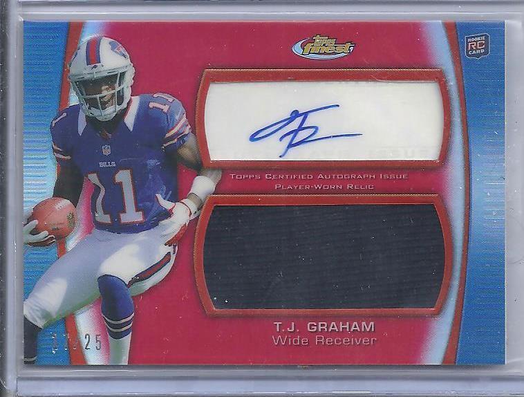 T.J. GRAHAM 2012 TOPPS FINEST RED REFRACTOR JUMBO JERSEY AUTO RC #D /25